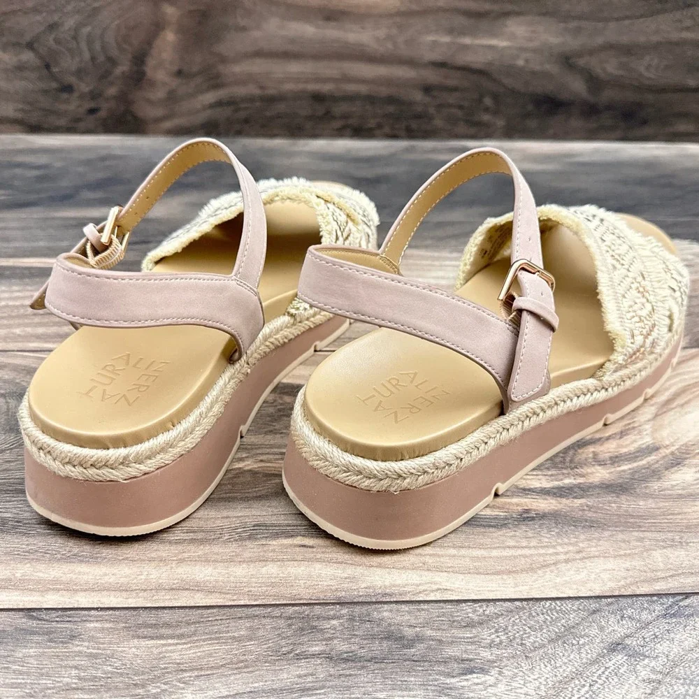 NIB Naturalizer Delaney 2 9M Woven Ankle Strap Comfort Platform Sandal Natural - Picture 7 of 12